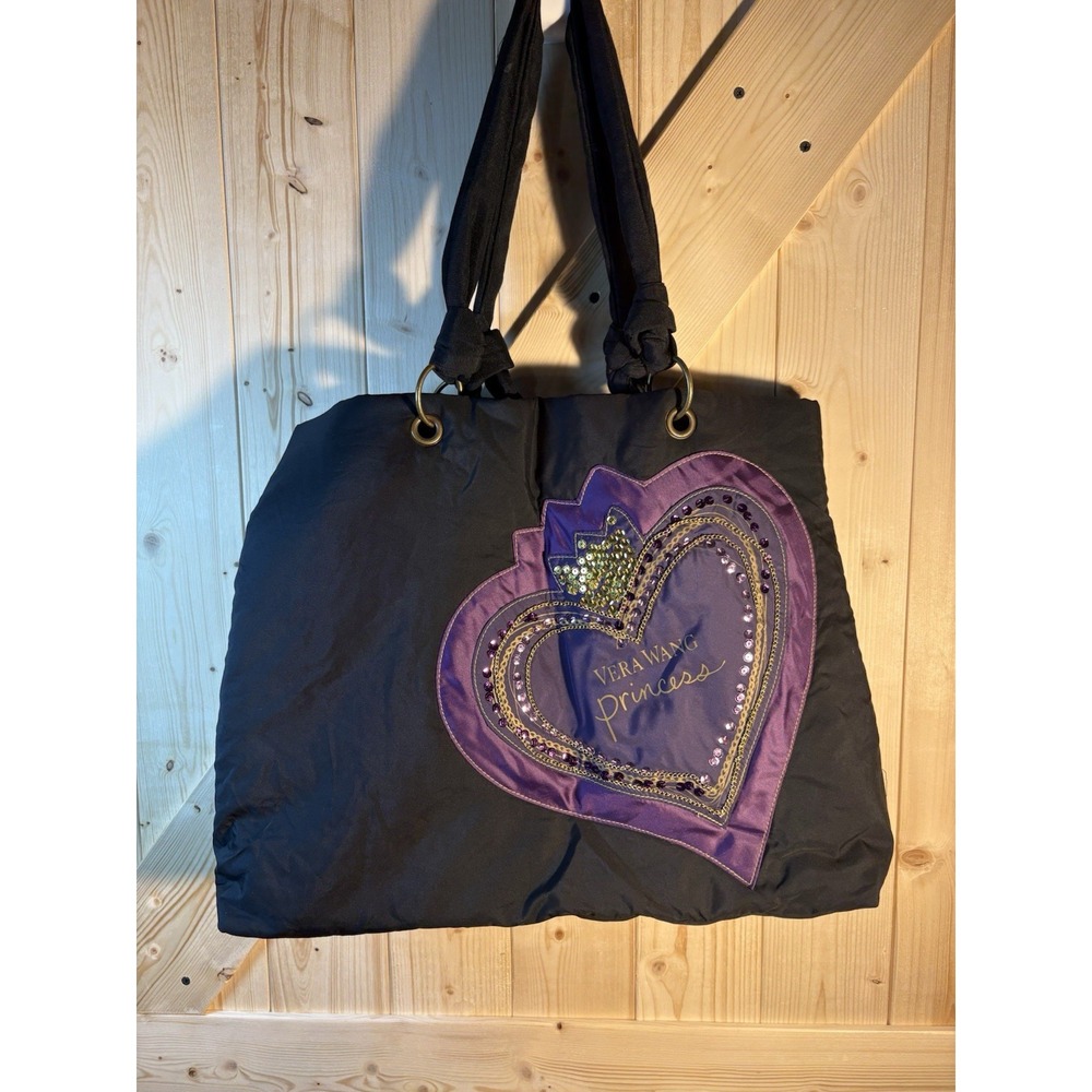 Vera Wang Black & Purple Princess Medium Size Tote Bag, Hobo, Excellent Cond